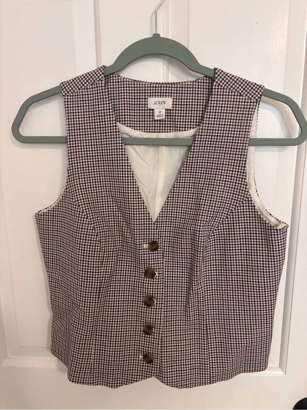 J. Crew Brown and Cream Checked Button-Front Vest